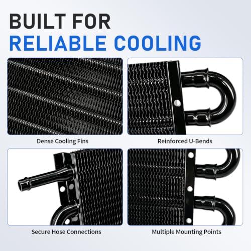 Transmission Oil Cooler, 4 Pass Tube and Fin Cooler Kit, 5/16 Universal Aluminium Oil Cooler Kit with Hose Mounting (Black) - color: Black, size: 4 Pass