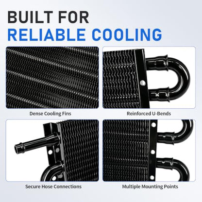 Transmission Oil Cooler, 4 Pass Tube and Fin Cooler Kit, 5/16 Universal Aluminium Oil Cooler Kit with Hose Mounting (Black) - color: Black, size: 4 Pass