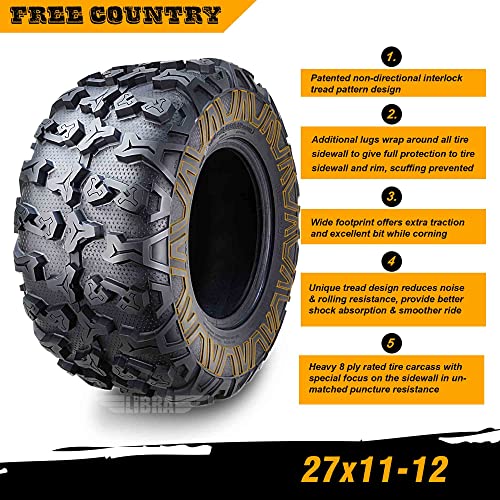 Free Country Set2 Premium ATV/UTV Tires 27x11-12 27x11x12 8PR w/Scuff Guard - size: 27X11-12