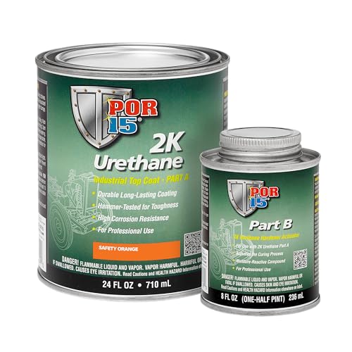 POR-15 2K Urethane - Safety Orange - 32 FL OZ - Two Part Industrial Top Coat | Durable Long-Lasting Coating | Hammer Tough Finish - color: Safety Orange, size: 32 Fl Oz (Pack of 1)