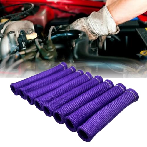 Spark Plug Wire Boots Protection 8 PCS Spark Plug Wire Heat Shield 6 Inches 2500° Heat Sleeve Cover Wrap for LS1 / LS2 Sbc BBC 350 454 (Purple) - color: Purple