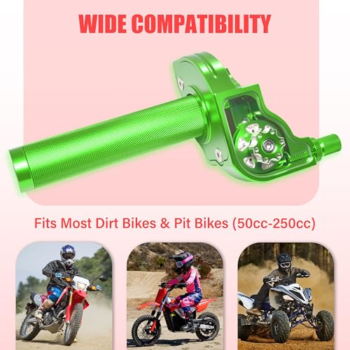 Universal CNC Quick Twist Throttle Kit with Cable for 7/8" Bars - Fits CRF50 70 110 125 230 250, KLX, XR, Pit & Dirt Bike, ATV, Mini Bike (CT200U) (Style - A, Green) - color: Green, style: Style - A