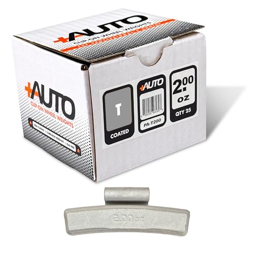 +AUTO T-Style Coated Steel Clip-On Wheel Weights, Aluminum Wheels, Passenger Cars, Light Trucks, SUV's, Exceeds OE Spec, USA Professional Grade, 1 Box - Qty 25 (2.00 oz) - size: 2.00 oz
