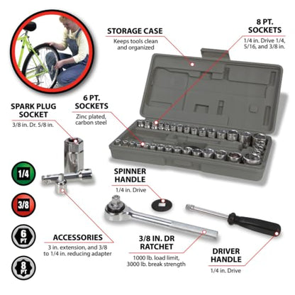 Performance Tool W1173 40-Piece SAE and Metric Socket Wrench Set - size: 40-Piece (Pack of 1), style: Socket Set