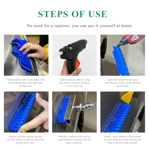 Paintless Dent Repair Tools, Car Dent Removal Kit Auto Body Dent Puller Glue Tabs, Green Blue Long Dent Remover Tool Pulling Tab, Automobile Pulling Bridge Body Repair Tool Kit