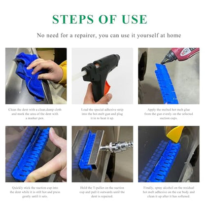 Paintless Dent Repair Tools, Car Dent Removal Kit Auto Body Dent Puller Glue Tabs, Green Blue Long Dent Remover Tool Pulling Tab, Automobile Pulling Bridge Body Repair Tool Kit