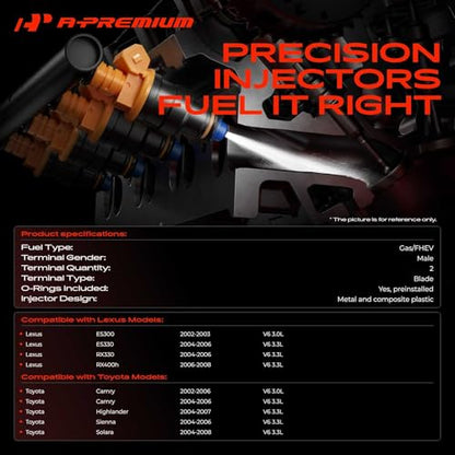 A-Premium Set of 6 Fuel Injectors Compatible with Toyota, Lexus