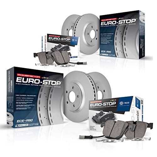 PowerStop Euro-Stop Fully Coated Front and Rear Brake Kit For Mercedes-Benz C43 AMG 2017-23 |C450 AMG 2016 |GLC300 2016-22 - ECE-R90 Certified Brake Pads + Disc Rotor Upgrade, ESK7988