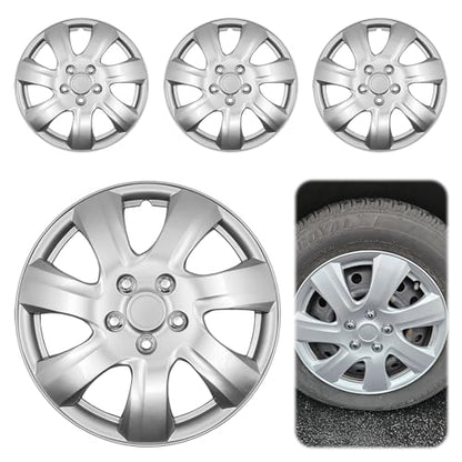 16 Inch Hubcaps for Toyota Camry – Set of 4 Premium ABS Wheel Covers, Snap-On OEM Replacement for 16" Steel Rims – Durable, Impact-Resistant (Full Set of 4) - color: Sliver 7-Spoke