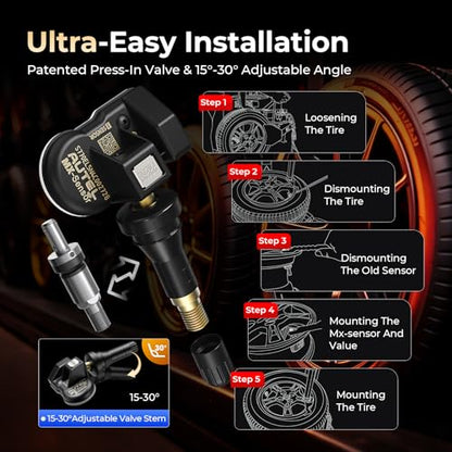 Autel TPMS Sensors Set of 4: Universal Programmable Tire Pressure Sensors