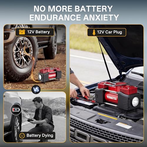 YUNGTEE Portable Tire Inflator, 12V 150 PSI Dual-Cylinder Air Compressor - color: Red