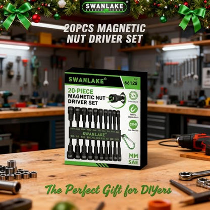 Magnetic Nut Driver Set, 20-Piece Metric & SAE 1/4" Hex Shank, Drill Socket Set, Impact Driver Bit Sets, Magnetic Bit Holder with Aluminum Alloy Snap Clip, 65mm Long Hex Bits, Quick Change Tool - color: 20pcs 65mm Black