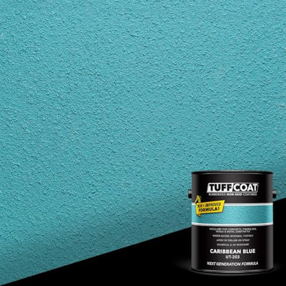 Tuff Coat Medium Texture Rubberized Non-Skid Deck Coating – Textured Non-Slip Safety Surface for Pool Decks, Docks, Boat Ramps, Patios, Walkways & High-Traffic Areas (UT-203 Caribbean Blue 1-gallon) - color: Caribbean Blue, size: 128 Fl Oz (Pack of 1)
