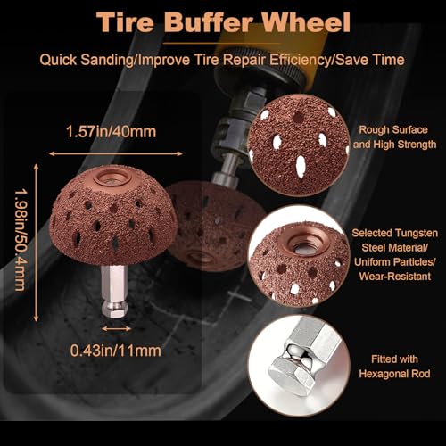 Tire Repair Patch Tool Kit Includes 24PCS Tire Patch Plugs(1.42"&1.81"&2.36"),Tire Patch Roller,Tungsten Buffing Wheel and Twist Drill Bits,Tire Patch Kit for Vehicles