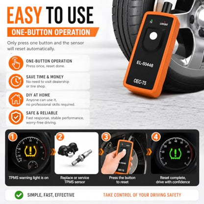 TPMS Relearn Tool EL-50448 Tire Pressure Sensor Reset Tool, OEC-T5 Activation Tool for TPMS Programming Training, Car Tire Sensor Reset Tool for Most Vehicles SUV Sedan Pickup