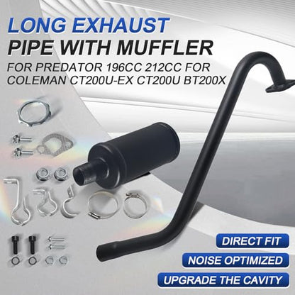 212 Long Exhaust Pipe w Muffler for Coleman CT200U Mini Bike Go Karts parts - size: Long with Muffler
