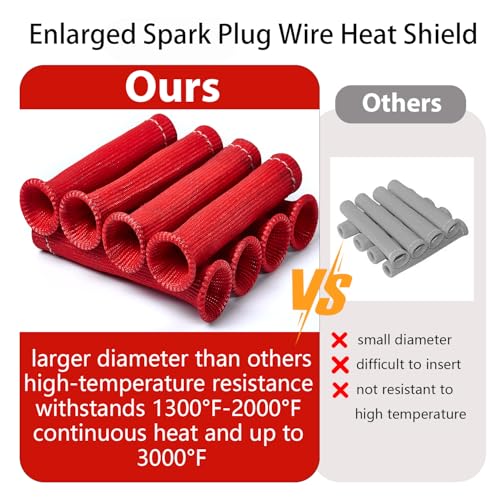 8 PCS 3500° Spark Plug Wire Boots Protectors for LS SBC BBC 350 454 6 Inch, Red - color: Red