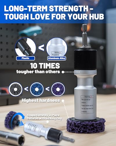 Aluminum Alloy Wheel Hub Cleaning Tool, Drill-Powered Wheel Stud Cleaner with 3 Cleaning Pads Rust Removal for Lug Studs & Brake Rotors Fits 1/2" Impact Wrench & Drill Wheel Hub Resurfacing Kit - size: 4-IN-1 SET