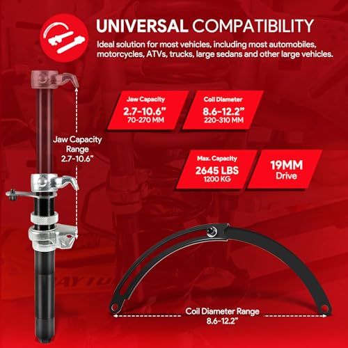 sixcow Upgrade Coil Spring Compressor Tool Automotive, Heavy Duty Macpherson Strut Spring Shock Absorber Compressor Set with Safety Jaws and Holder, Max Load.2645LB for Car Motorcycle Truck ATV UTV
