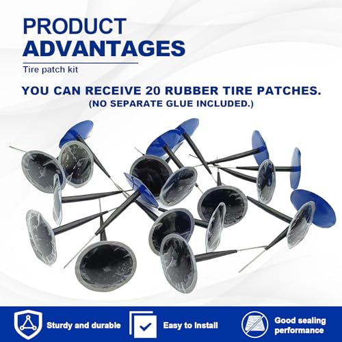 20PCS Tire Repair Patch Kit, Mushroom Tire Plug Patch, Rubber Puncture Repair Plug 1/4" x 2" for Car Motorcycle Truck Bus Scooters