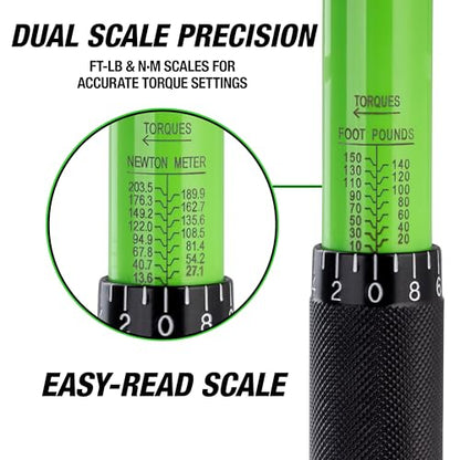OEMTOOLS 25689 1/2 Inch Drive Click-Style Torque Wrench, 10-150 Ft/Lb., Clicks at Desired Torque, Torque Wrench 1/2 Drive, Lug Wrench, Tire Wrench - size: 1/2"" Dr. 10-150 Ft/Lbs