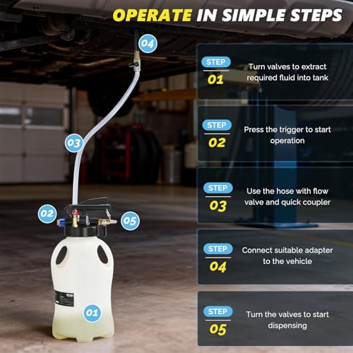 TUFFIOM 10L Transmission Fluid Pump Kit, Pneumatic 2 Way Oil and Liquid Extractor & Dispenser with 15 ATF Adapters, for Automotive Fluid Transfer, Tractor, Motorcycle
