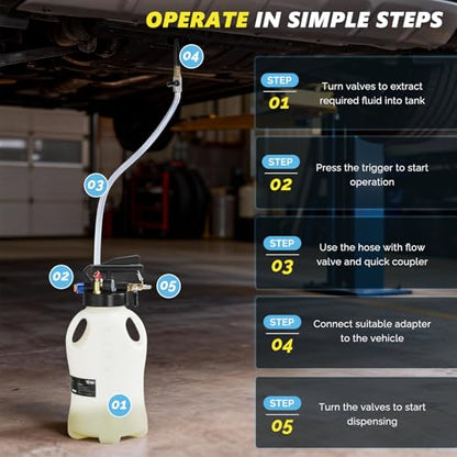 TUFFIOM 10L Transmission Fluid Pump Kit, Pneumatic 2 Way Oil and Liquid Extractor & Dispenser with 15 ATF Adapters, for Automotive Fluid Transfer, Tractor, Motorcycle