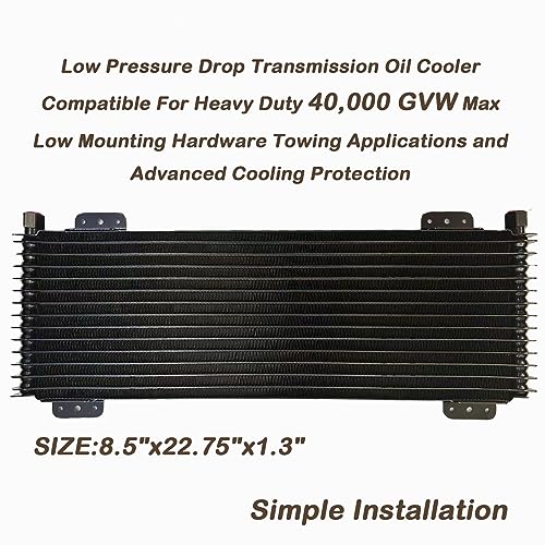 Low Pressure Drop Transmission Oil Cooler 40k Transmission Oil Cool Compatible For Heavy Duty 40,000 GVW Max Low Mounting Hardware Towing Applications and Advanced Cooling Protection LPD47391 - size: black