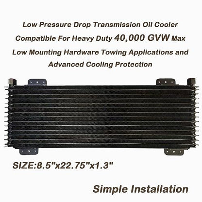 Low Pressure Drop Transmission Oil Cooler 40k Transmission Oil Cool Compatible For Heavy Duty 40,000 GVW Max Low Mounting Hardware Towing Applications and Advanced Cooling Protection LPD47391 - size: black