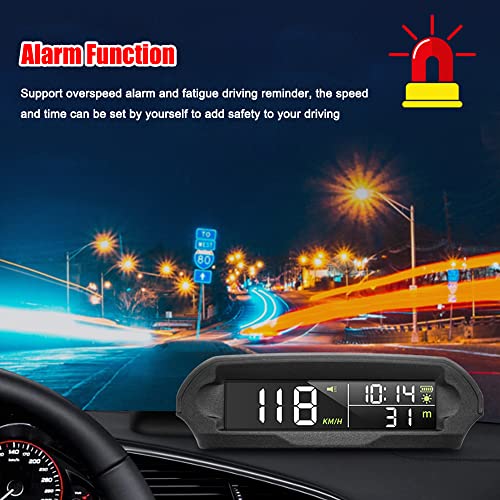 Car Wireless Headup Display Solar GPS Digital Speedometer with LCD Screen Overspeed Alarm KMH/MPH Time/Altitude/Temperature/Speed Display