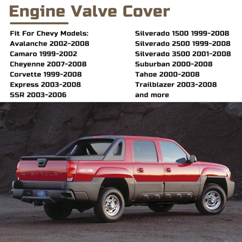Left Driver Side Engine Valve Cover with Gaskets & Bolts Fit For GMC Sierra Yukon Envoy | Chevy Silverado Suburban Trailblazer Camaro | Pontiac Firebird G8 Replace # 12570427 264-965