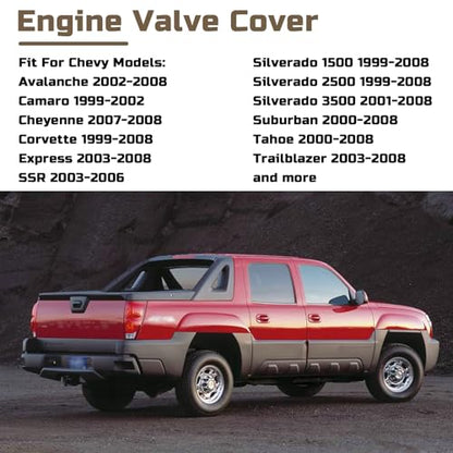Left Driver Side Engine Valve Cover with Gaskets & Bolts Fit For GMC Sierra Yukon Envoy | Chevy Silverado Suburban Trailblazer Camaro | Pontiac Firebird G8 Replace # 12570427 264-965