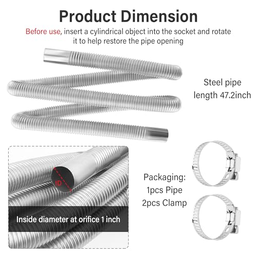 47.2" Diesel Heater Exhaust Pipe,1" ID Stainless Steel Flexible Exhaust Tubing with 2 Hose Clamps,Universal Exhaust Hose Kit Diesel Heater Accessories for Diesel Air Heater (47.2") - color: 47.2"