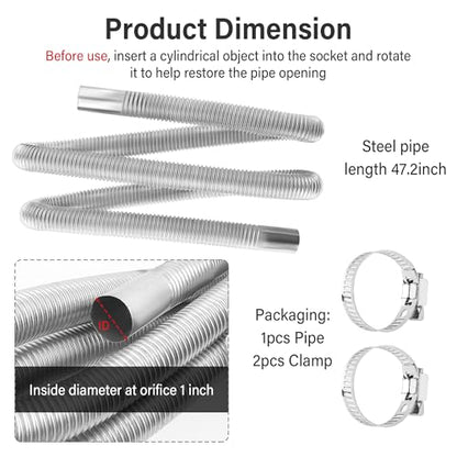47.2" Diesel Heater Exhaust Pipe,1" ID Stainless Steel Flexible Exhaust Tubing with 2 Hose Clamps,Universal Exhaust Hose Kit Diesel Heater Accessories for Diesel Air Heater (47.2") - color: 47.2"