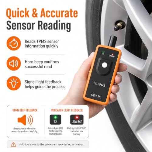 TPMS Relearn Tool for Car Tire Sensor, EL-50448 Tire Pressure Monitor Sensor TPMS Reset Activation Tool, OEC-T5 System Programming Training, for Most Series Vehicles 2012