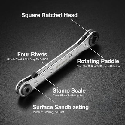 DURATECH 4 IN 1 HVAC Service Wrench, 3/16", 1/4", 5/16", 3/8" - size: 1PC Flat Service Ratchet Wrench