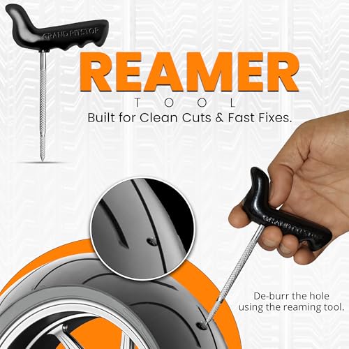 GRAND PITSTOP Tubeless Tire Gun Puncture Repair Kit with Mushroom Plug for Tyre Punctures and Flats on Cars, Motorcycles, ATV, Trucks & Tractors (Gun Kit 15 Plugs Antic Silver) - color: 15 Plugs AS