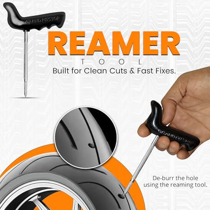 GRAND PITSTOP Tubeless Tire Gun Puncture Repair Kit with Mushroom Plug for Tyre Punctures and Flats on Cars, Motorcycles, ATV, Trucks & Tractors (Gun Kit 15 Plugs Antic Silver) - color: 15 Plugs AS