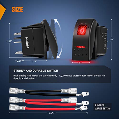 Nilight 6 Pack Rocker Switches 5 PIN On Off Toggle Red - color: Red 6 PCS