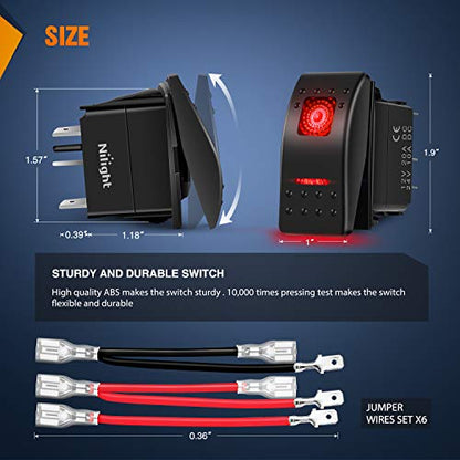 Nilight 6 Pack Rocker Switches 5 PIN On Off Toggle Red - color: Red 6 PCS
