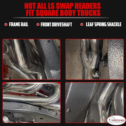 Ceramic Coated LS Swap Long Tube Headers for 1973–1987 Chevy GMC C10 K10 Square Body Trucks and 1988–1991 Blazer Jimmy Suburban 2WD 4WD with MLS Gaskets by Certified Automotive Experts - size: New Design C10 K10 Ceramic LS Swap Long Tubes