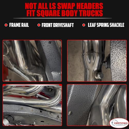 Ceramic Coated LS Swap Long Tube Headers for 1973–1987 Chevy GMC C10 K10 Square Body Trucks and 1988–1991 Blazer Jimmy Suburban 2WD 4WD with MLS Gaskets by Certified Automotive Experts - size: New Design C10 K10 Ceramic LS Swap Long Tubes