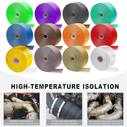 Silver Exhaust Wrap 2" x 200" (2 Rolls) - High Temp Fiberglass Header Wrap for Motorcycle, Car, Exhaust Pipes, Muffler Tape & Header - Heat Resistant 2000°F, Easy Install & Durable (Silver, 2 Rolls) - color: Silver