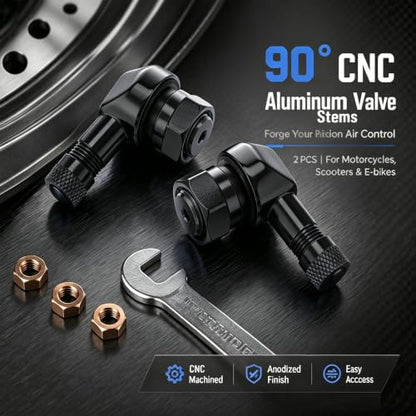 90° Tire Valve Stems 11.3mm Aluminum Forged for Scooter E-Bike ATV - color: Black