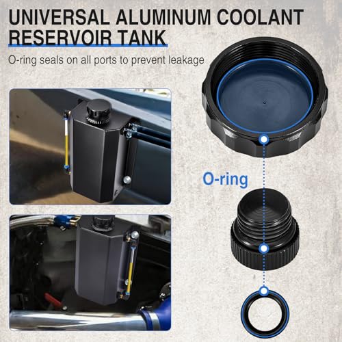 Universal Coolant Overflow Tank,Aluminum Radiator Overflow Tank,Coolant Reservoir Tank,Coolant Radiator Tank,Expansion Tank Recovery Water Tank Reservoir 2L-Black