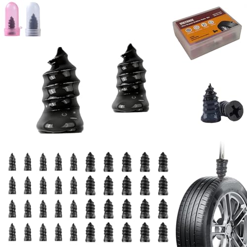 Tire Repair Rubber Kit–Screw in Tire Plugs Heavy Duty, Vacuum Spiral Screws, No Jack Flat Tire Tool for Car/Truck/SUV/Motorcycle/Tractor/ATV/Bicycle – Universal Plugs with Box, 2 Sizes (60)