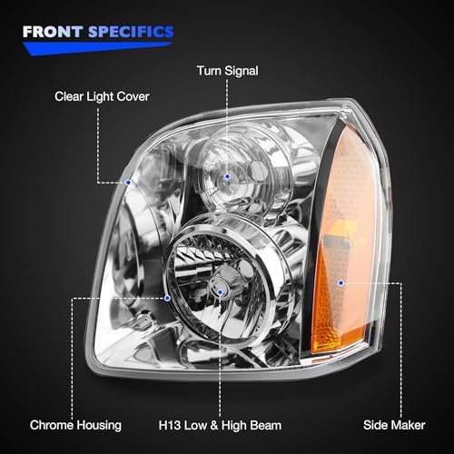 Headlights w/Bulb Compatible with 2007-2014 GMC Yukon & Yukon XL 1500/2500 SLE SLT Base Hybrid, Replaces 15861025 15861026 Front Headlamp Assembly Halogen 2 PCS - size: 07-14 Yukon Amber