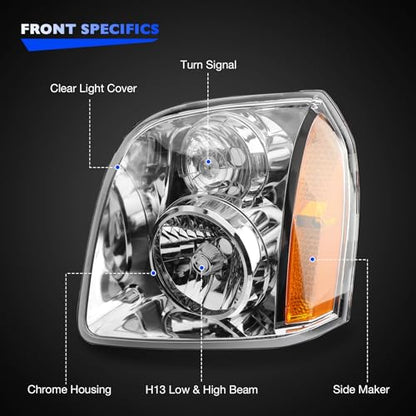 Headlights w/Bulb Compatible with 2007-2014 GMC Yukon & Yukon XL 1500/2500 SLE SLT Base Hybrid, Replaces 15861025 15861026 Front Headlamp Assembly Halogen 2 PCS - size: 07-14 Yukon Amber
