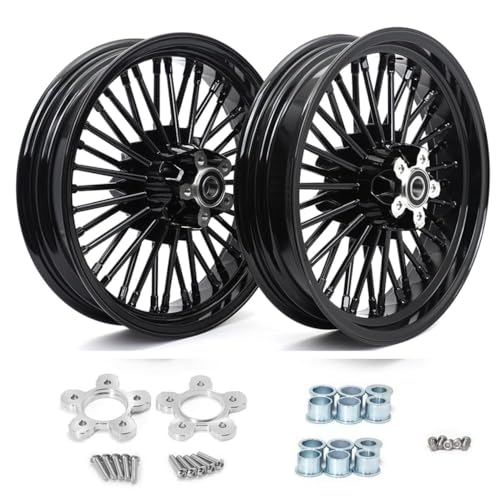 TOFR 16x3.5 16x3.5 Fat Spokes Wheels Black For Harley Touring Baggers 00-07 - color: Gloss Black, size: Front:16x3.5 Rear:16x3.5