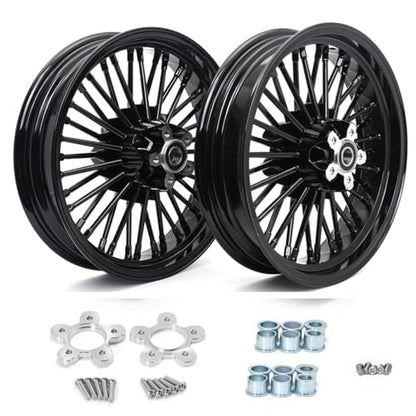 TOFR 16x3.5 16x3.5 Fat Spokes Wheels Black For Harley Touring Baggers 00-07 - color: Gloss Black, size: Front:16x3.5 Rear:16x3.5